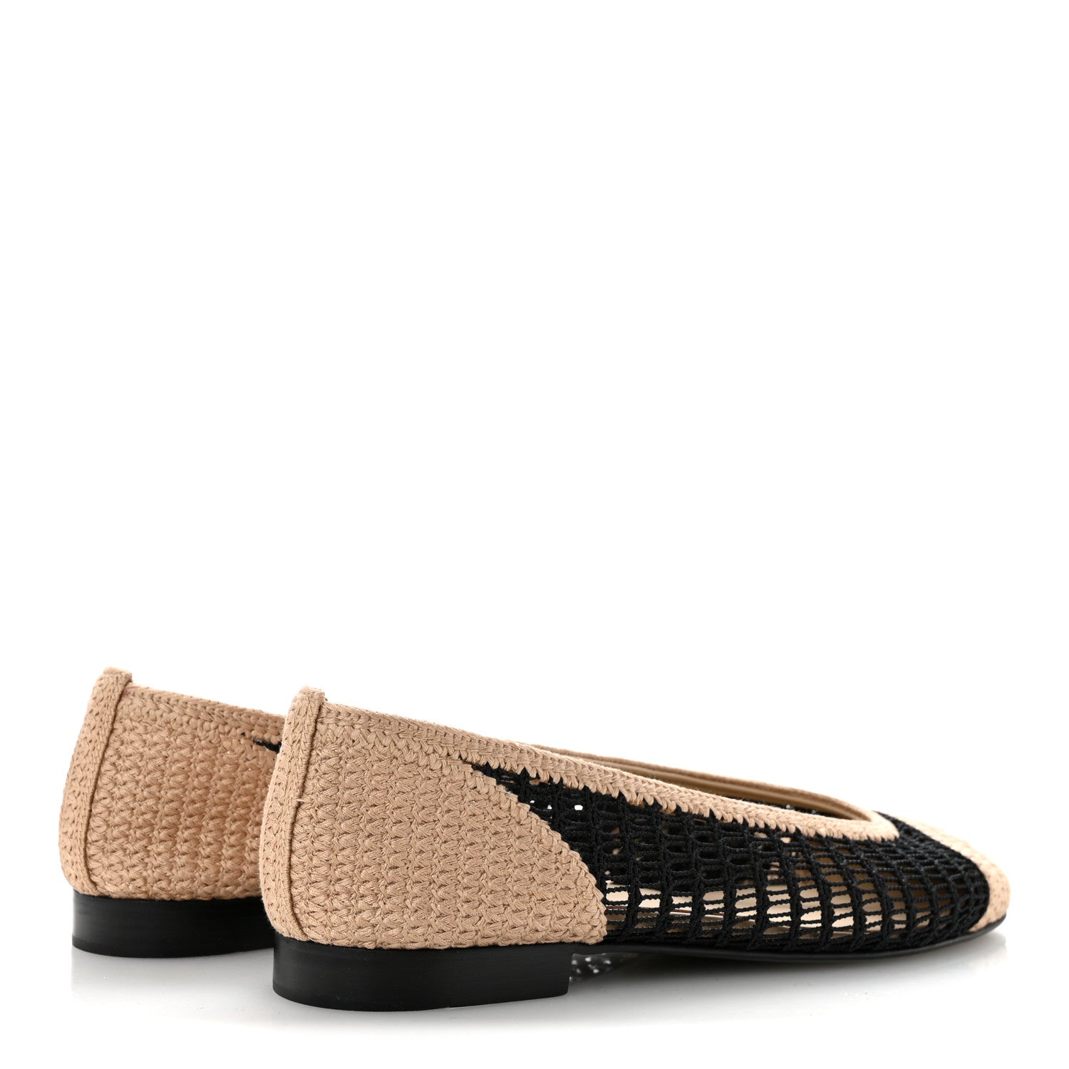 Chanel Raffia Cap Toe Ballerina Flats 38.5 Black Beige 5 of 10