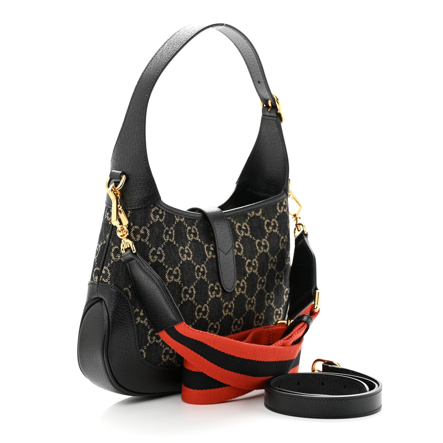 Gucci Jacquard Denim GG Monogram Small Jackie 1961 Hobo Black Ivory 3 of 10