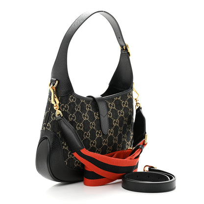 Gucci Jacquard Denim GG Monogram Small Jackie 1961 Hobo Black Ivory 3 of 10