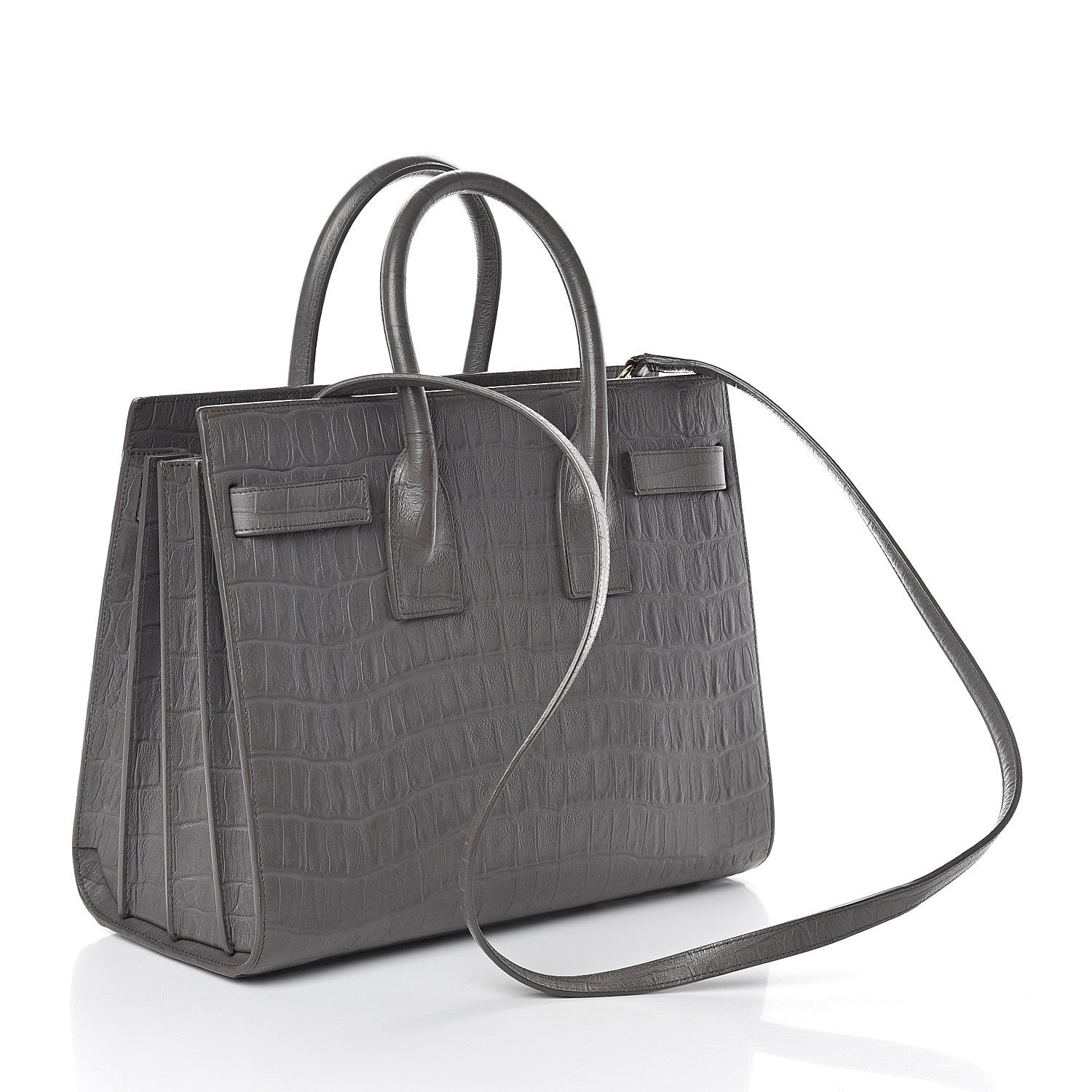 Saint Laurent Calfskin Crocodile Embossed Small Sac De Jour Fog 2 of 9