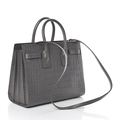 Saint Laurent Calfskin Crocodile Embossed Small Sac De Jour Fog 2 of 9