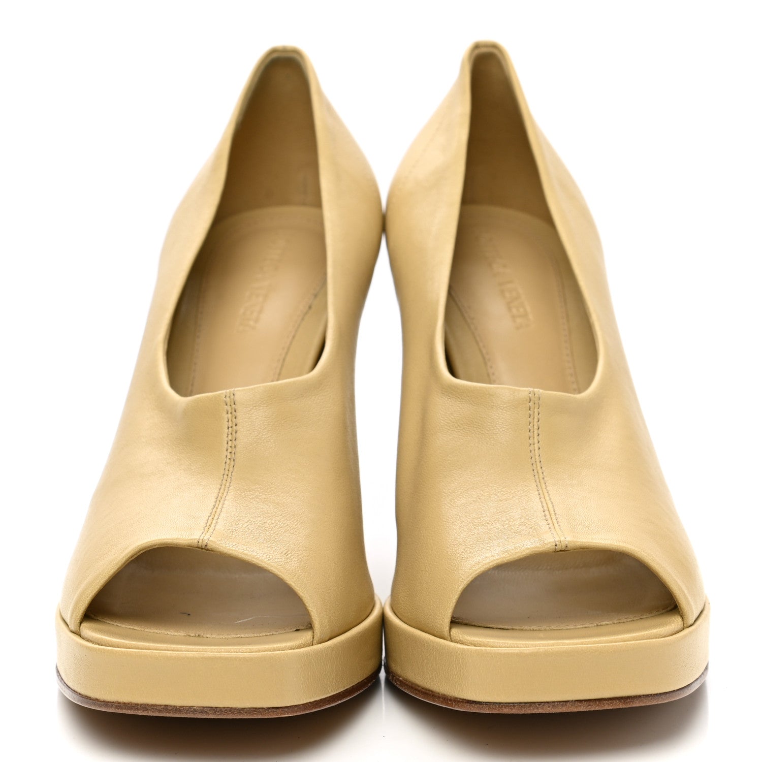Bottega Veneta Nappa Peep Toe Platform Pumps 39 Cane Sugar 2 of 8