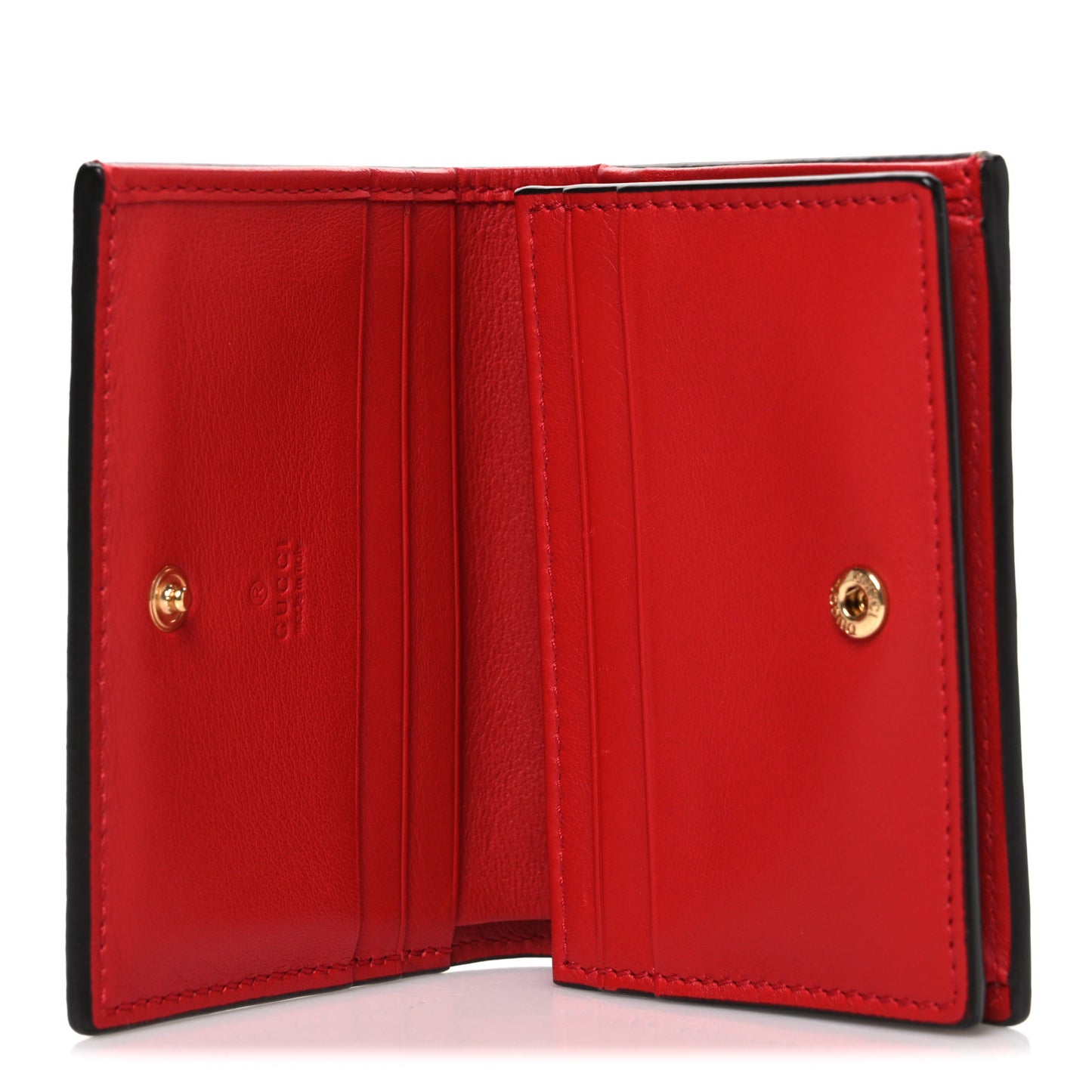 GG Supreme Monogram Apple Card Case Wallet Beige Multicolor Lobster Red