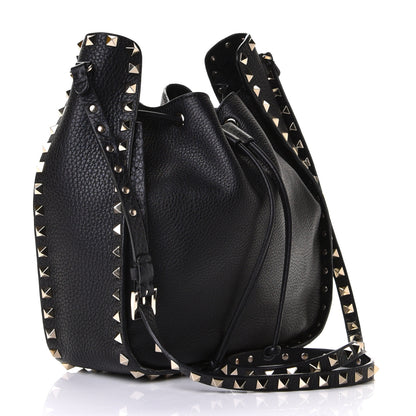 Valentino Garavani Grained Calfskin Rockstud Bucket Bag Black 2 of 9