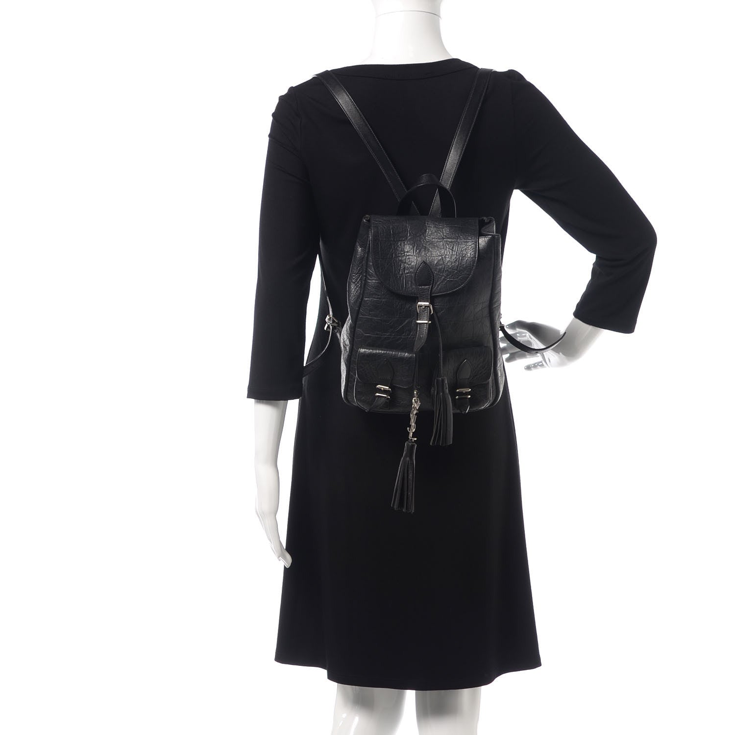 Saint Laurent Crocodile Embossed Lambskin Festival Backpack Black 2 of 15