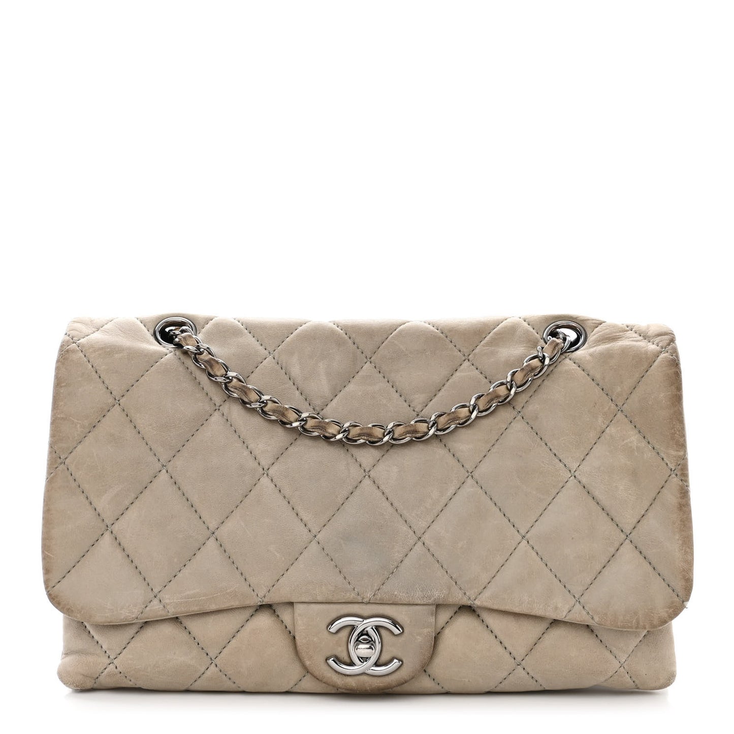 Lambskin Quilted Jumbo Chanel 3 Flap Light Grey
