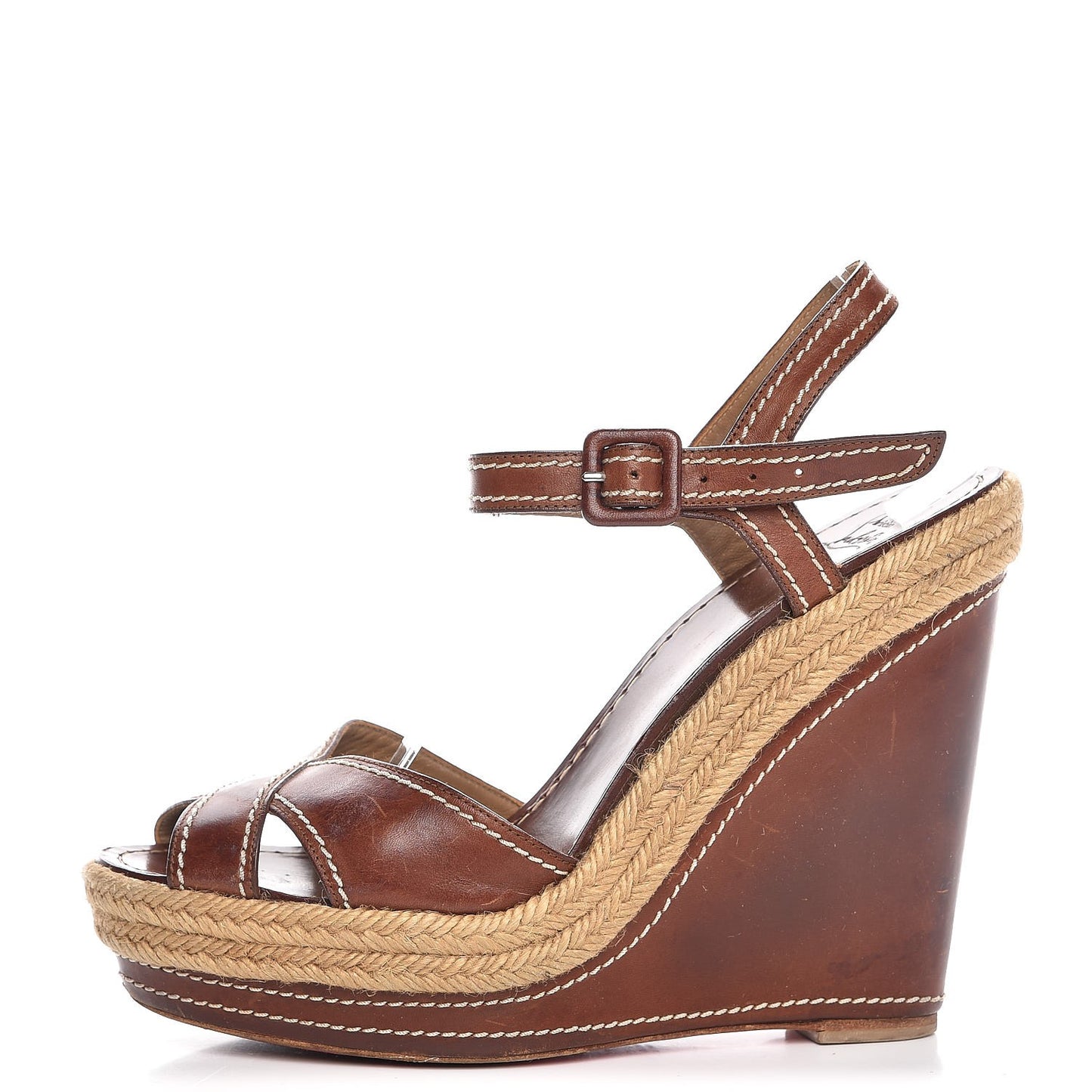 Calfskin Almeria 120 Wedge Sandals 41 Tobacco