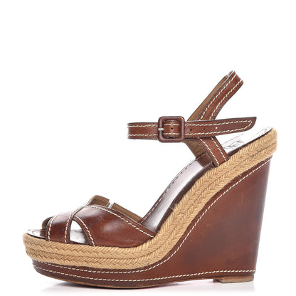 Christian Louboutin Calfskin Almeria 120 Wedge Sandals 41 Tobacco 1 of 9