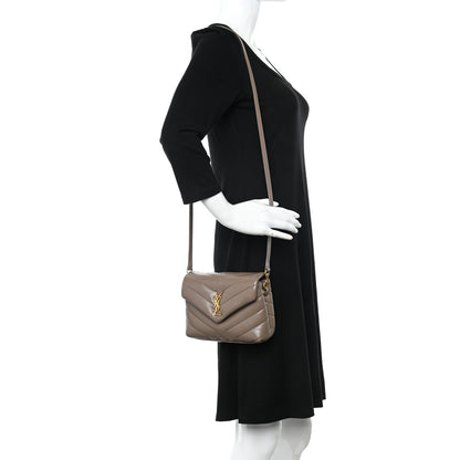Saint Laurent Calfskin Y Quilted Monogram Toy Loulou Crossbody Bag Taupe 2 of 13