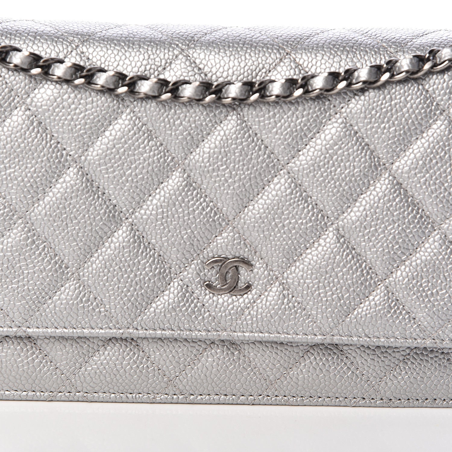 Chanel Metallic Caviar Quilted Wallet on Chain WOC Silver 9 of 12