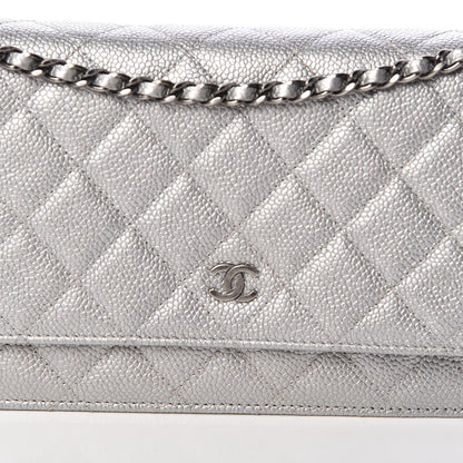 Chanel Metallic Caviar Quilted Wallet on Chain WOC Silver 9 of 12