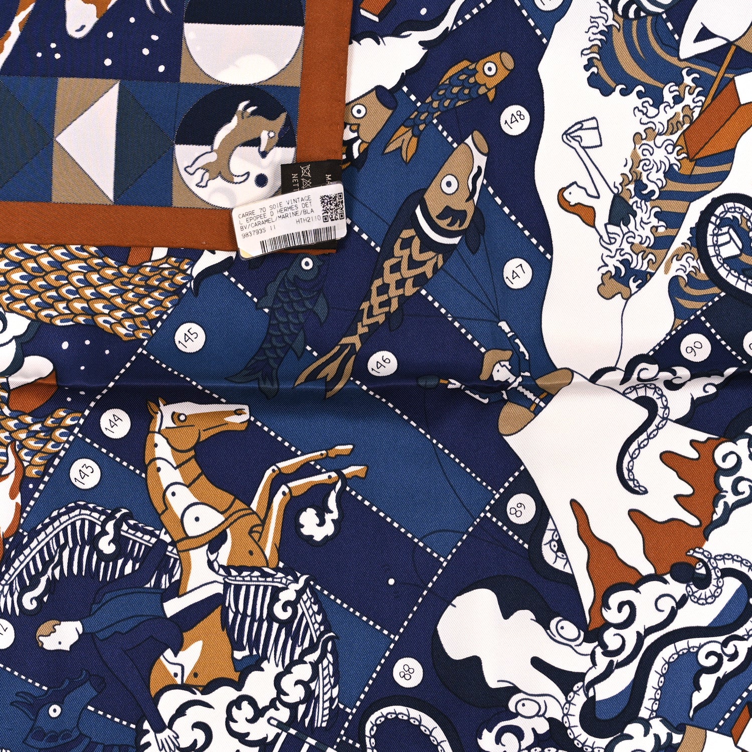 Hermes Silk Vintage L Epopee D Hermes Detail Scarf 70 Marine Caramel White 2 of 3