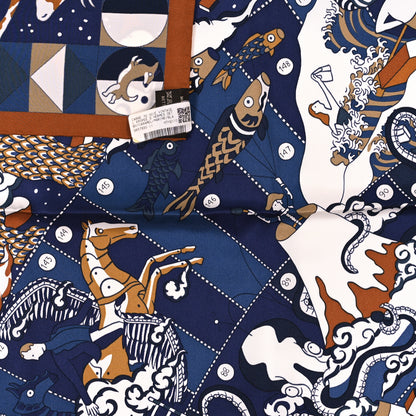 Hermes Silk Vintage L Epopee D Hermes Detail Scarf 70 Marine Caramel White 2 of 3