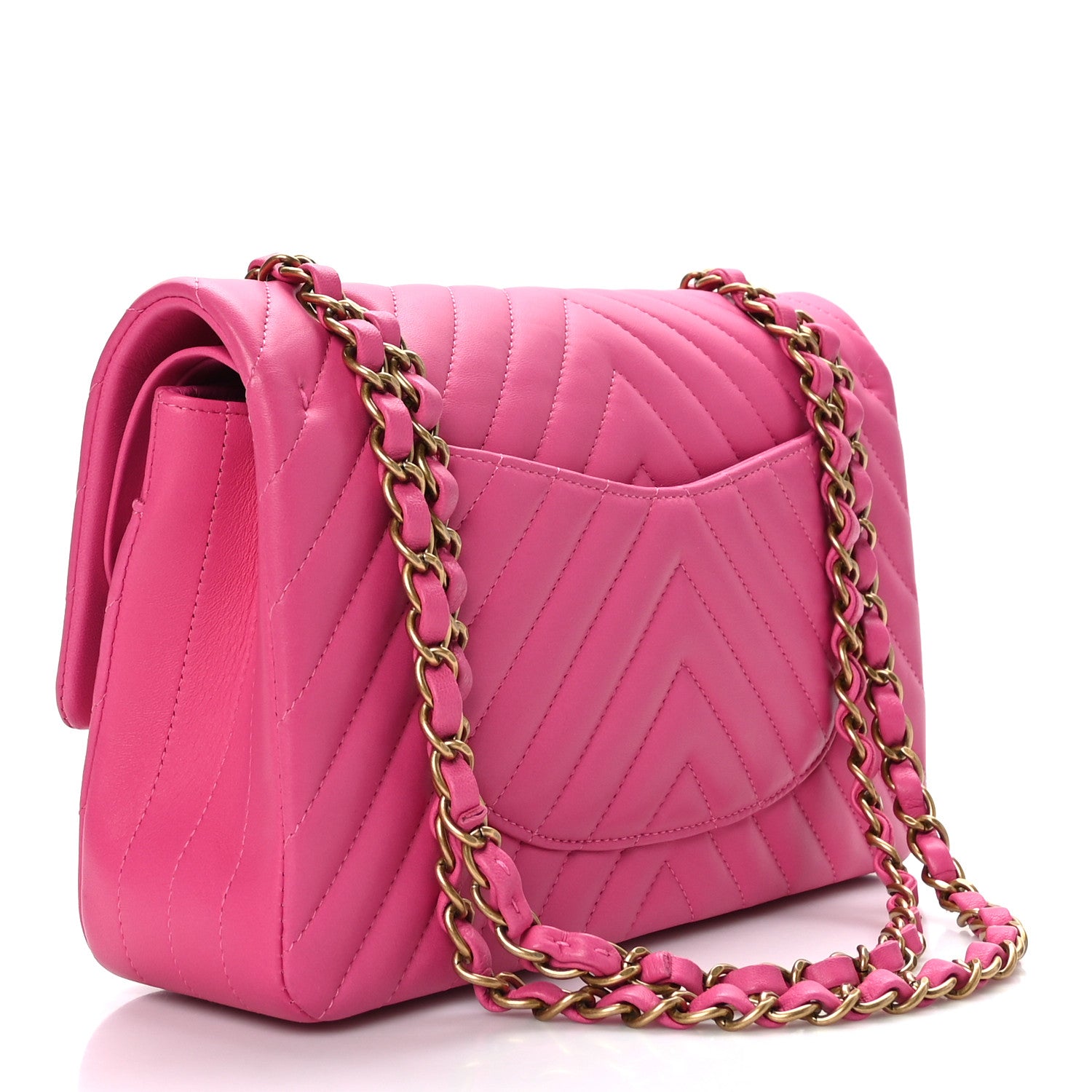 Chanel Lambskin Chevron Quilted Medium Double Flap Pink 3 of 9