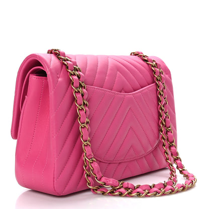 Chanel Lambskin Chevron Quilted Medium Double Flap Pink 3 of 9