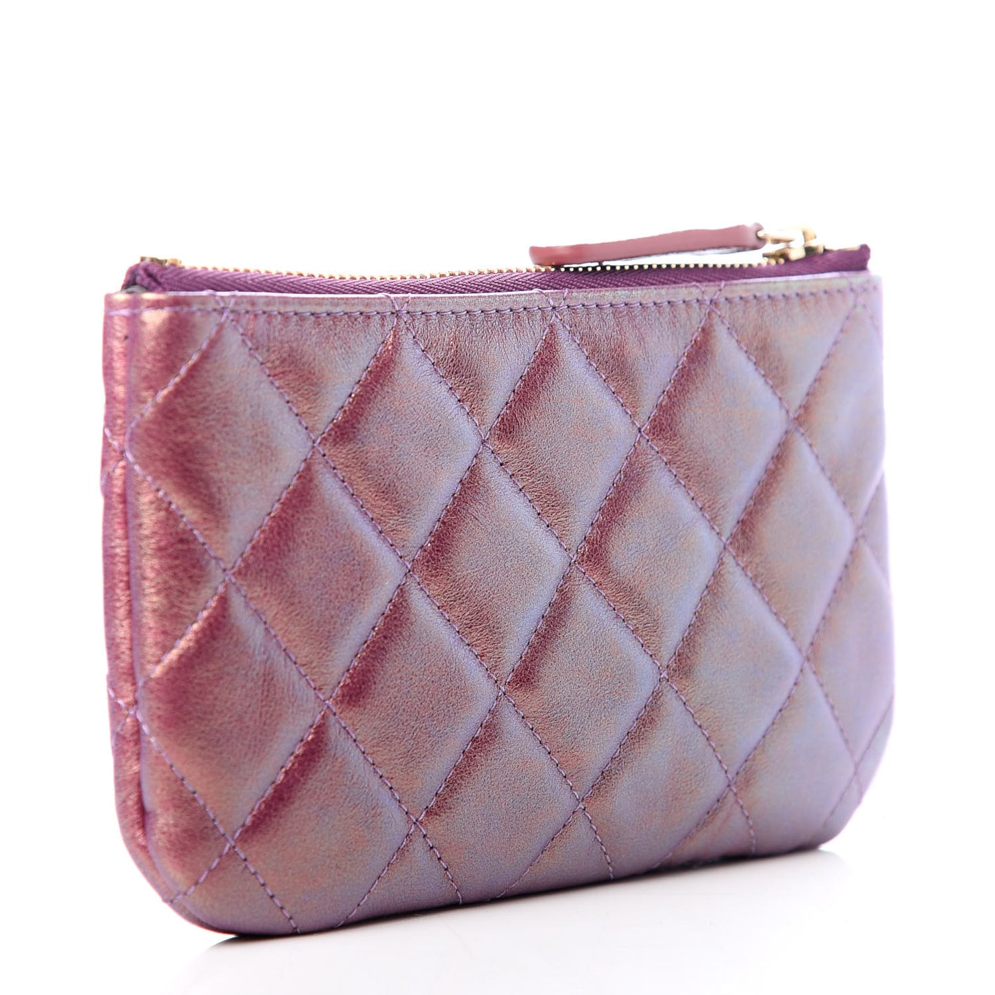 Iridescent Lambskin Quilted Small Cosmetic Case Purple