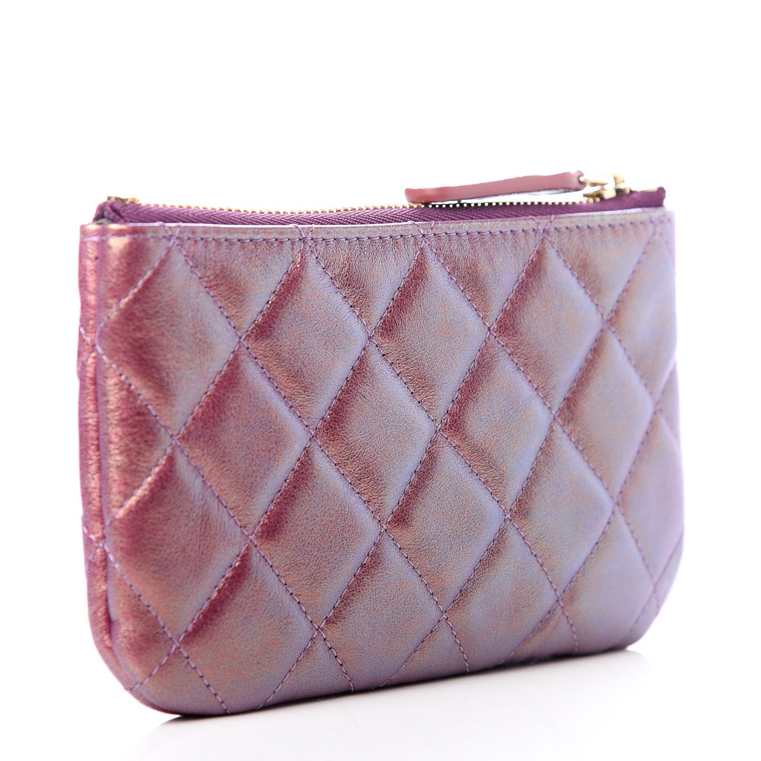Chanel Iridescent Lambskin Quilted Small Cosmetic Case Purple 3 of 9
