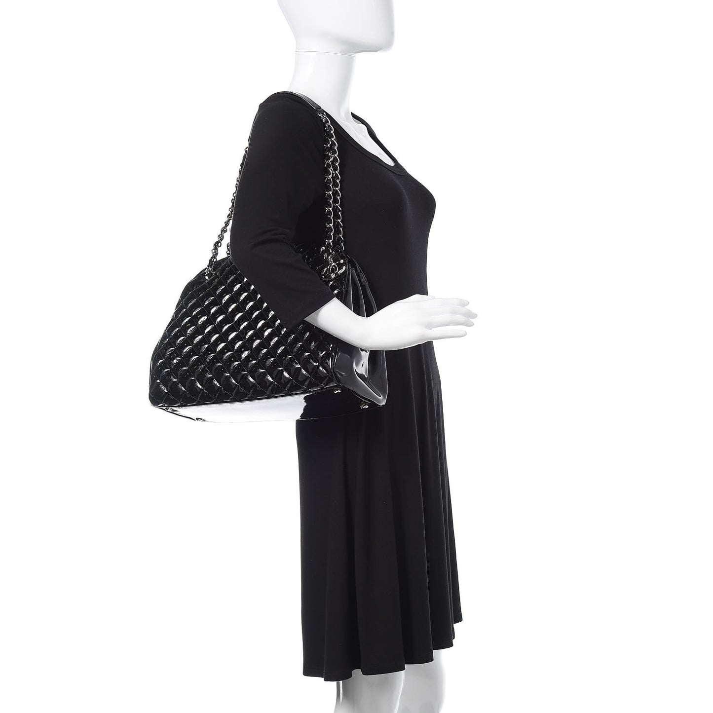 Patent Quilted Large Just Mademoiselle Bowling Bag Black