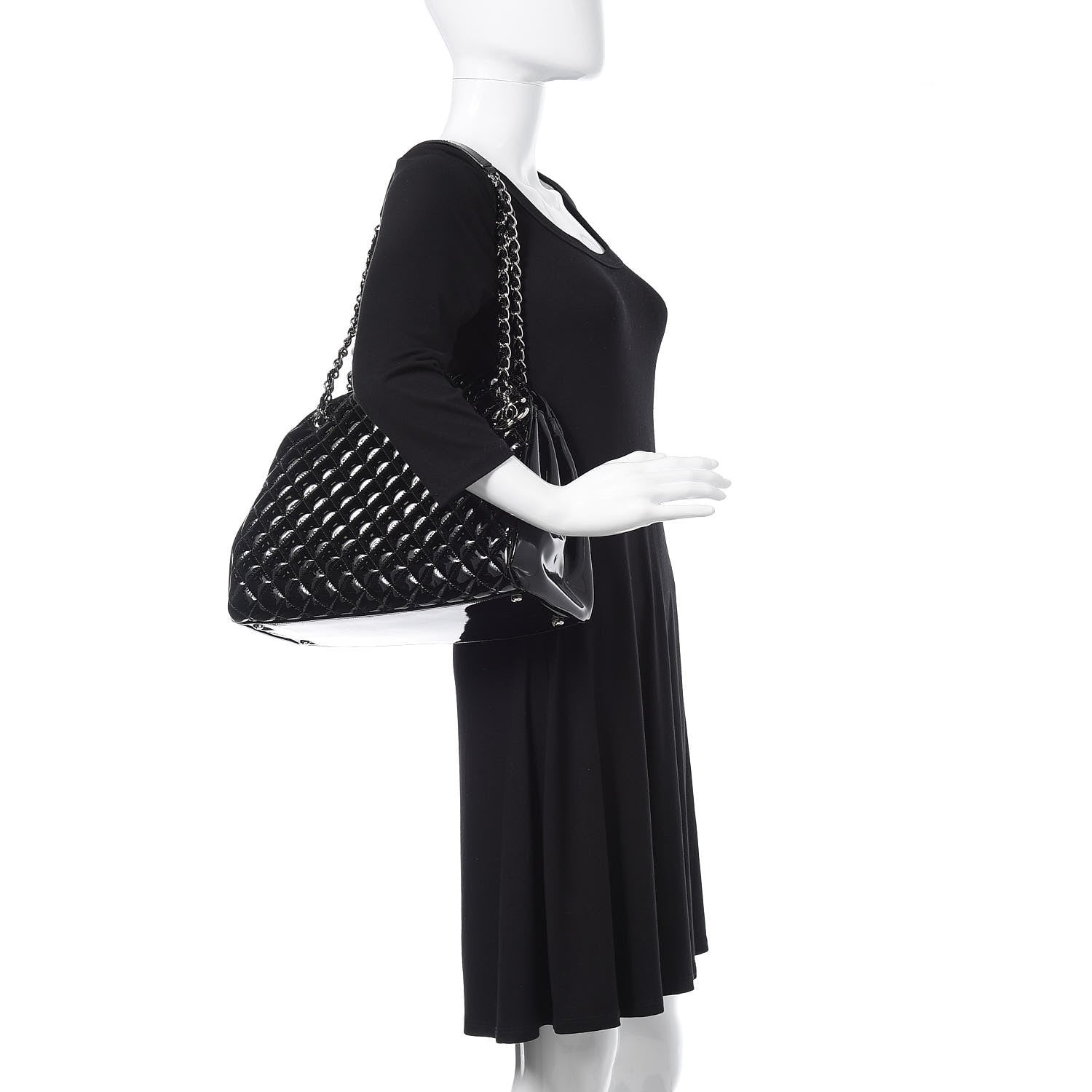 Chanel Patent Quilted Large Just Mademoiselle Bowling Bag Black 2 of 12