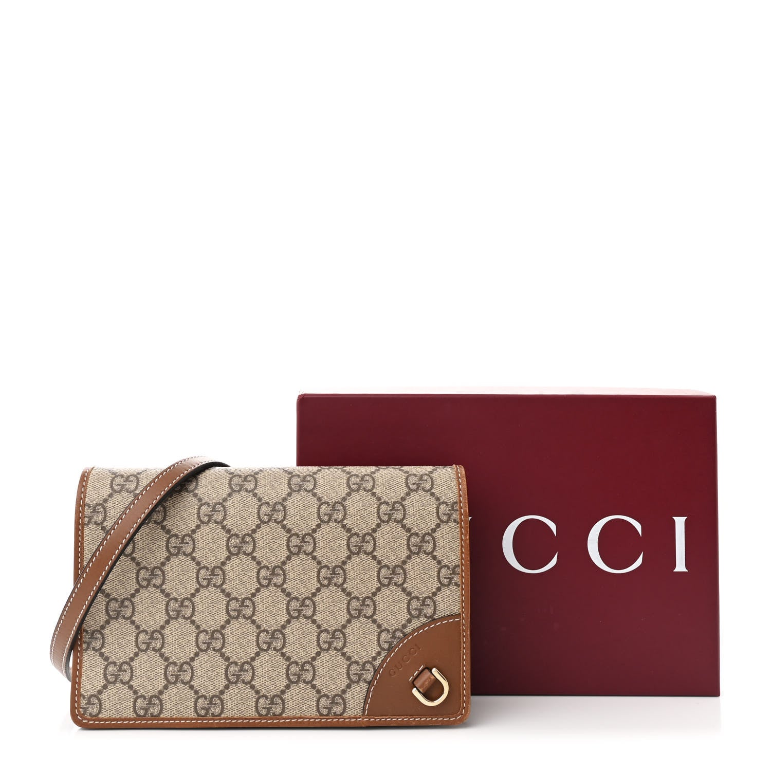 Gucci GG Supreme Monogram Textured Calfskin Emblem Super Mini Shoulder Bag Beige Dark Brown 12 of 12