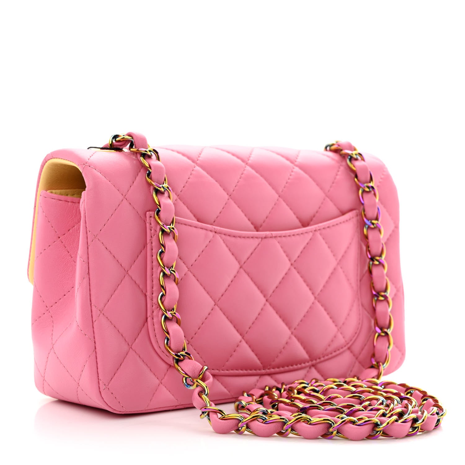 Chanel Lambskin Quilted Mini Rectangular Flap Pink Yellow 3 of 10