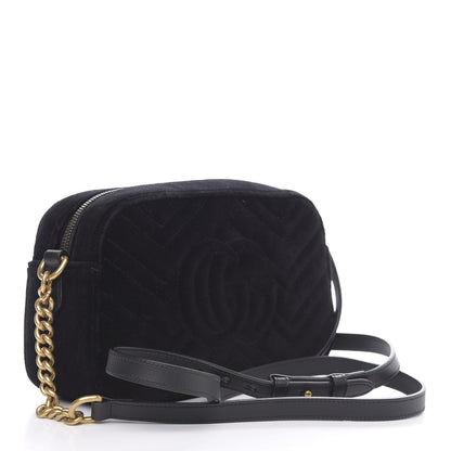 Gucci Velvet Matelasse Deer Embroidered Small GG Marmont Chain Shoulder Bag Black 3 of 10