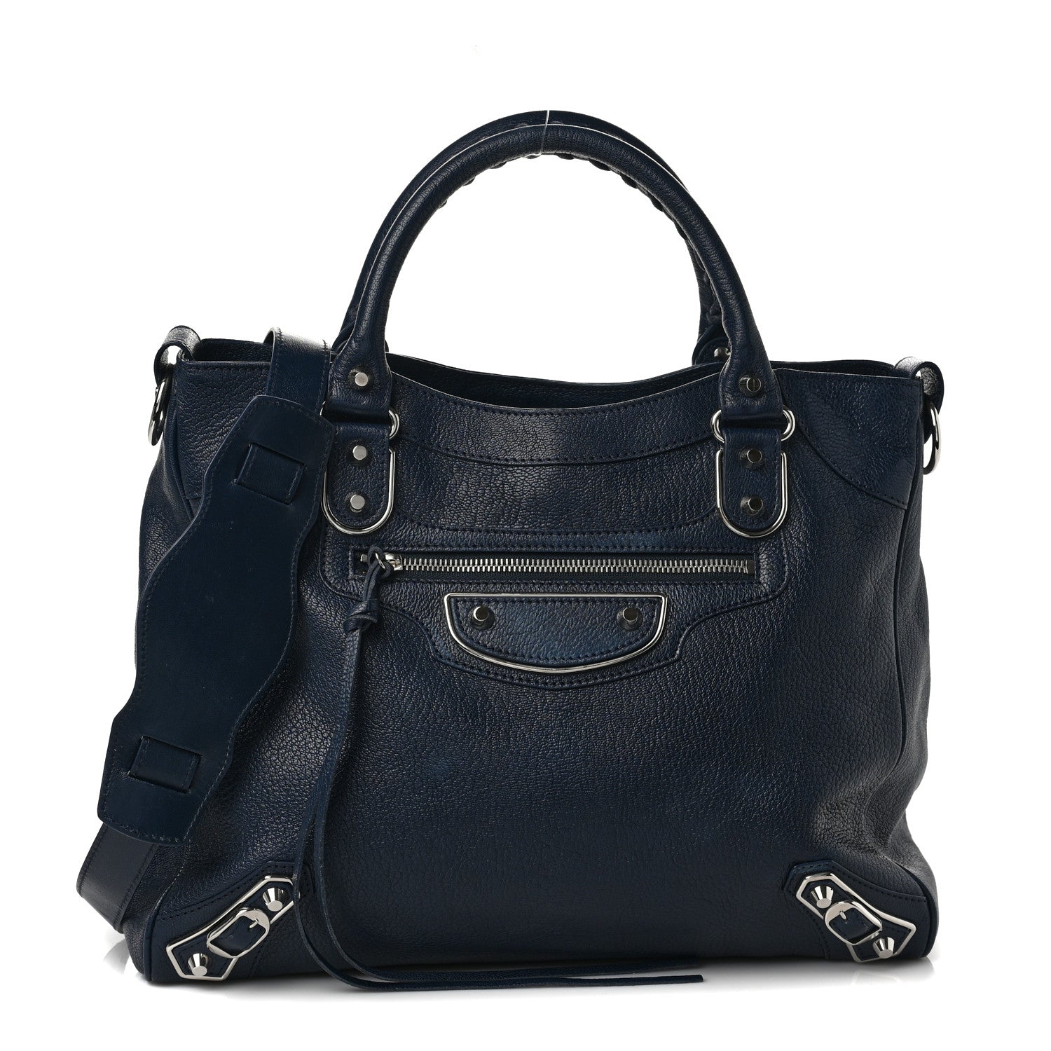 Balenciaga Chevre Silver Metallic Edge Hardware Velo Bleu Nuit Dark Sea 1 of 8