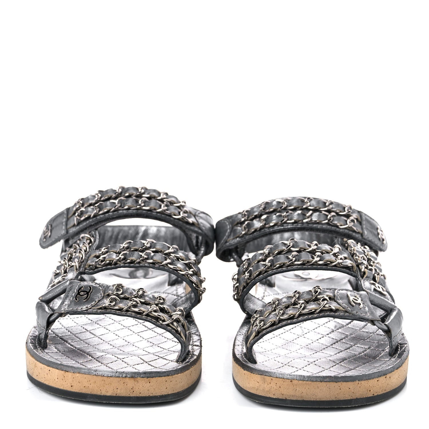 Chanel Metallic Lambskin Chain Flat Sandals 35 Silver 2 of 17