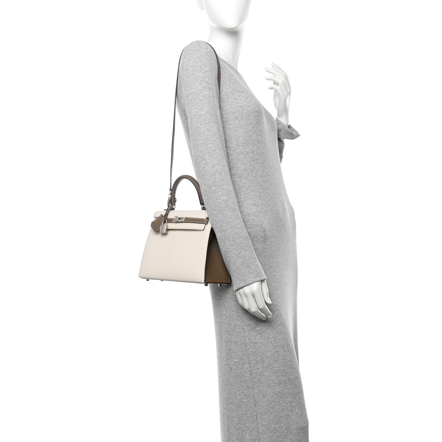 Hermes Chevre Mysore Horseshoe Kelly Sellier 25 Nata Etoupe 2 of 11