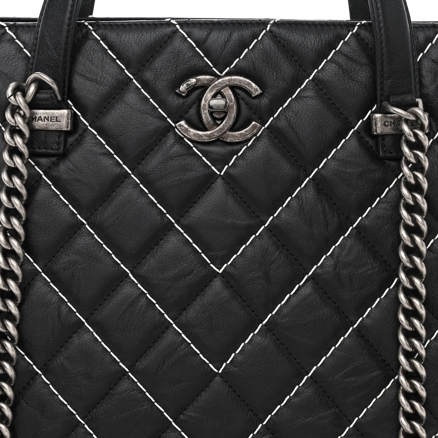 Chanel Calfskin Chevron Stitched Shopping Tote Black 8 of 10