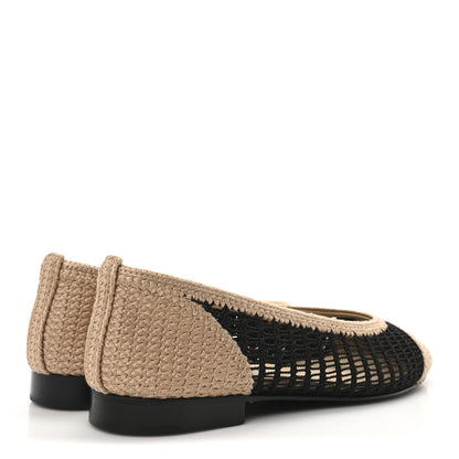 Chanel Raffia Cap Toe Ballerina Flats 37 Black Beige 5 of 9