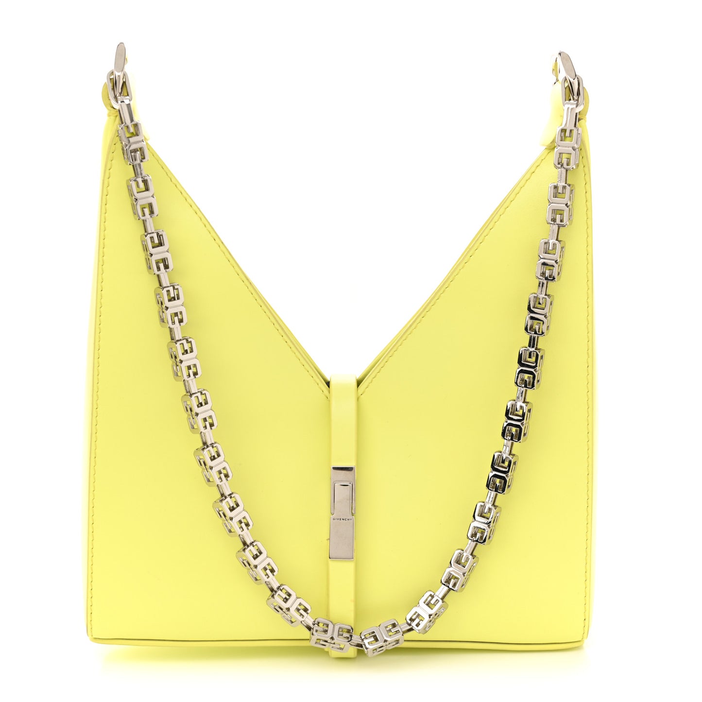 Box Calfskin Mini Cut Out Shoulder Bag Neon Yellow