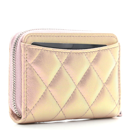 Chanel Metallic Calfskin Quilted Zip Around Coin Purse Wallet Pink 3 of 10