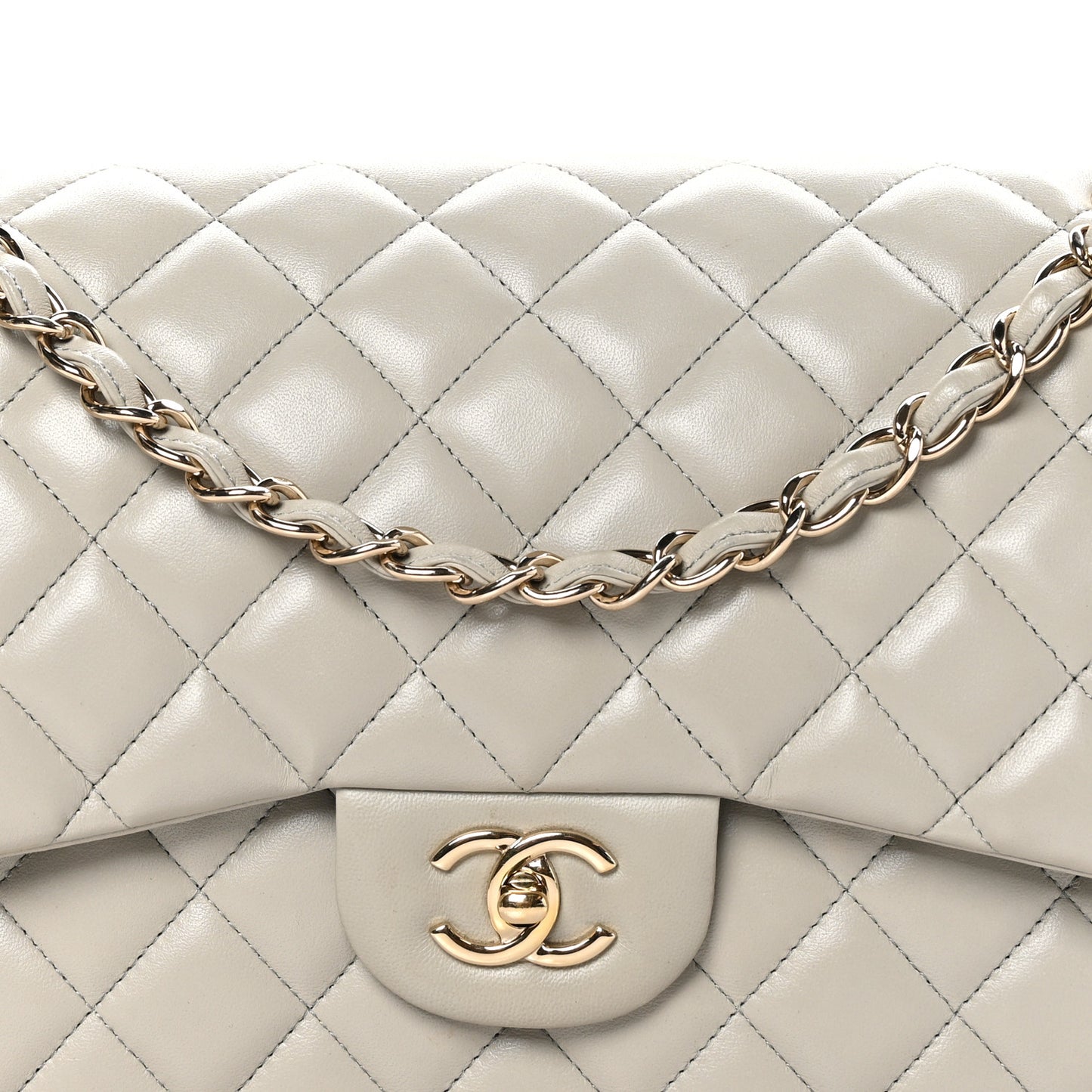 Lambskin Quilted Jumbo Double Flap Grey