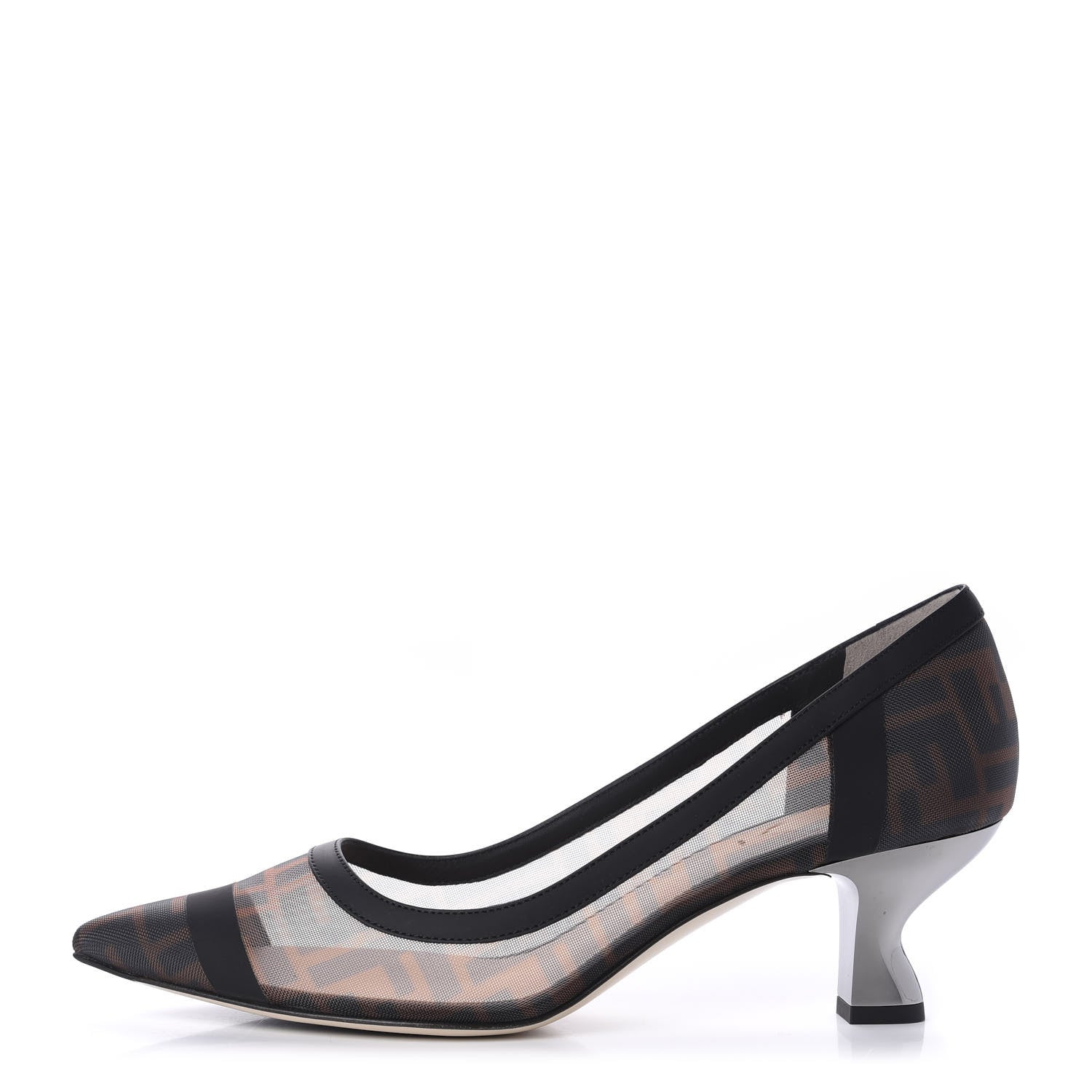 Fendi Technical Mesh Vitello Gommato FF Colibri 55mm Pumps 40 Tobacco Moro Black 1 of 9