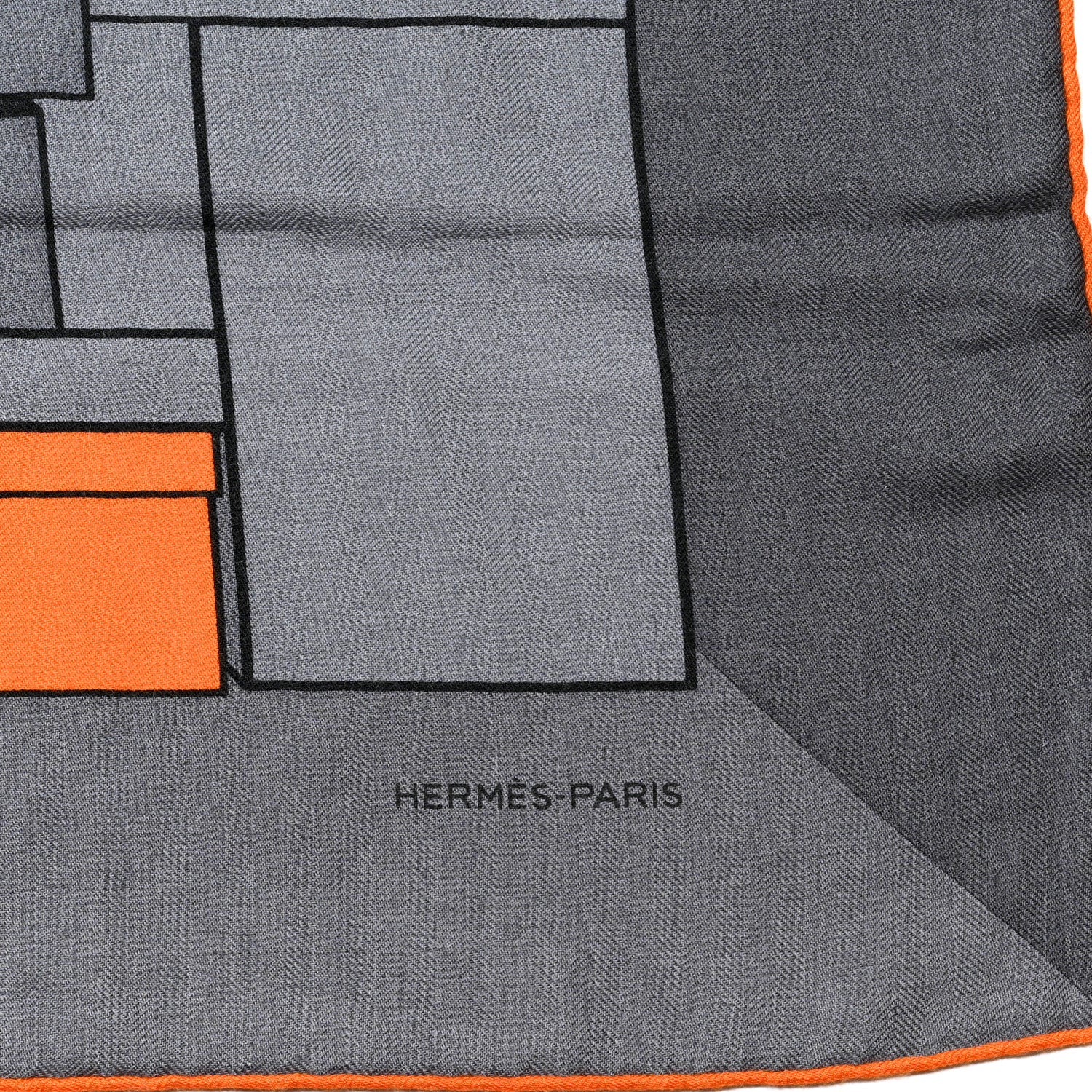 Hermes Cashmere Silk Lettres en Boite Scarf 140 Anthracite Orange Gris 2 of 4