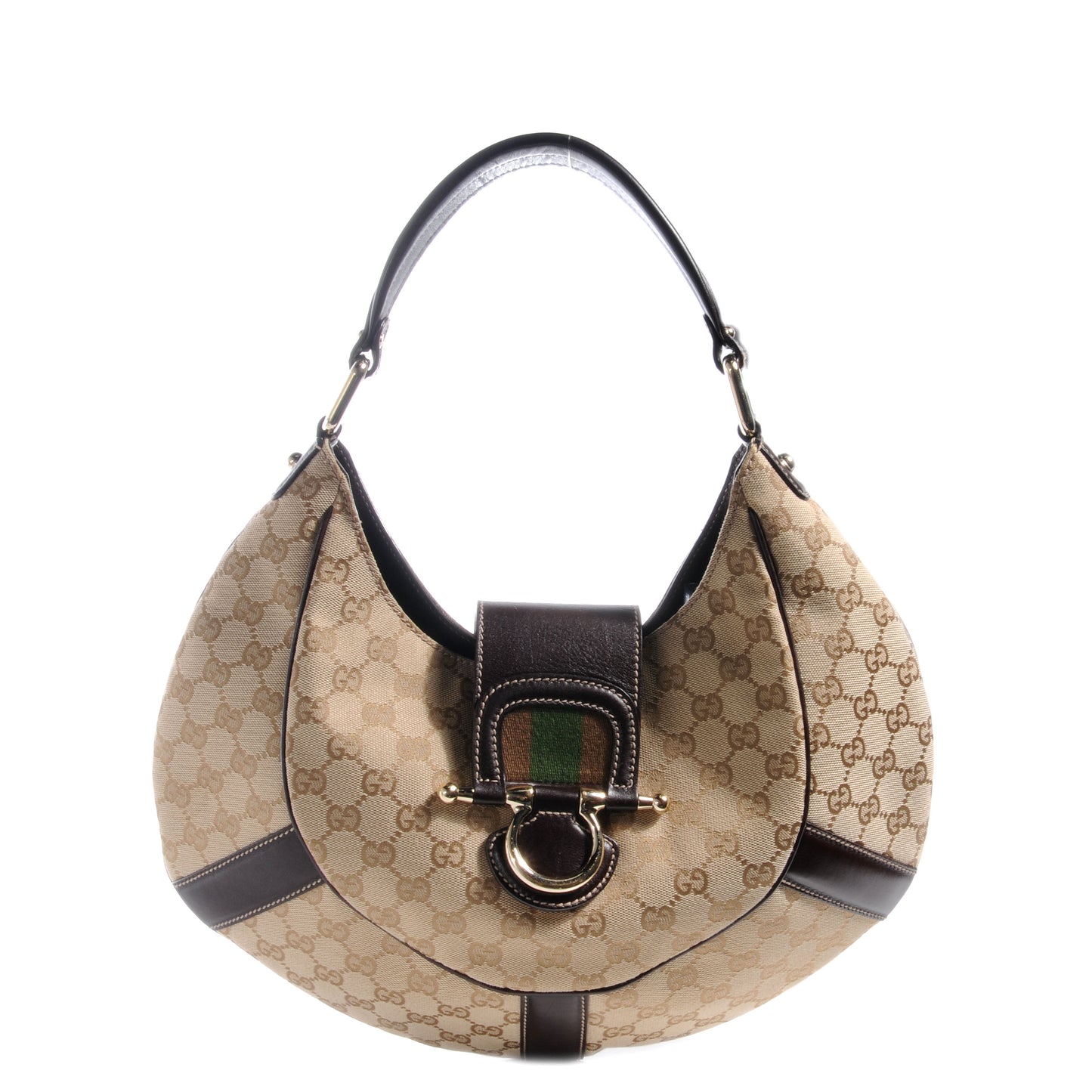 Monogram Horsebit Web Hobo Brown