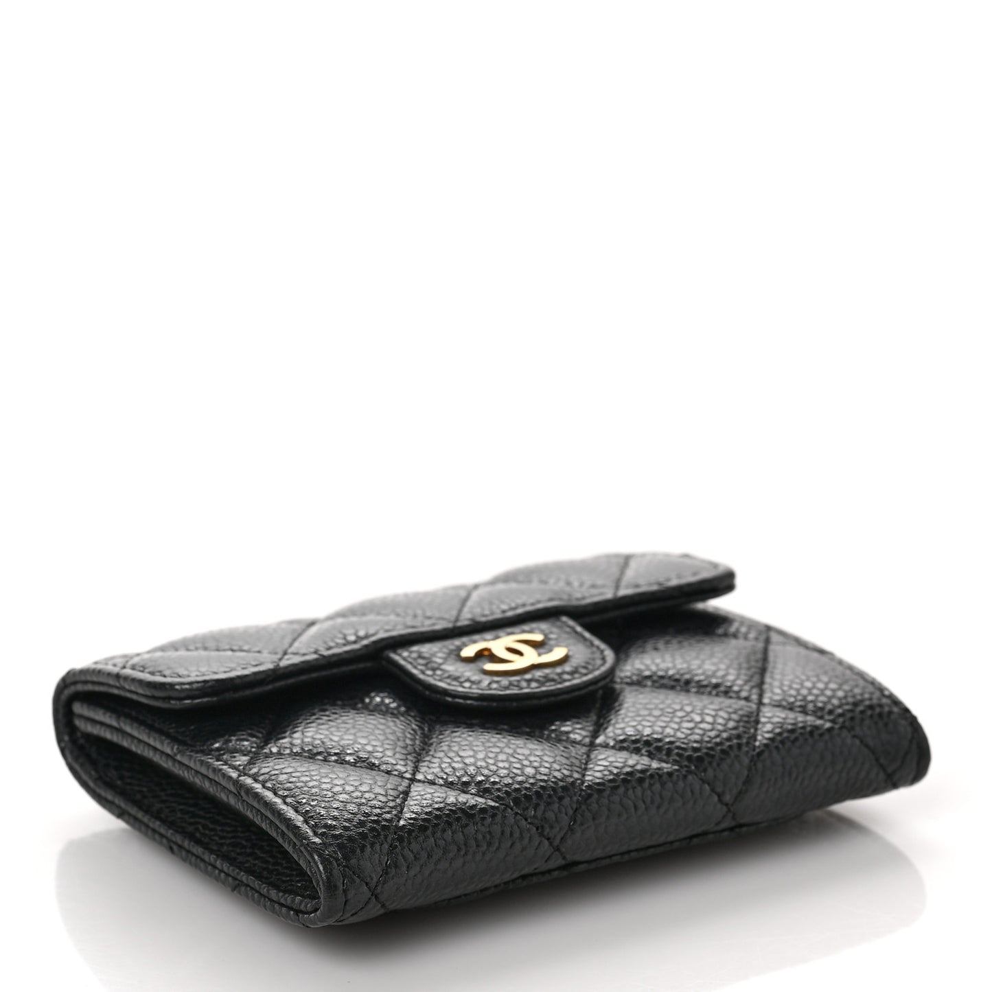 Caviar Quilted Flap Card Holder Wallet Black
