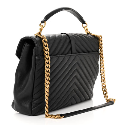 Saint Laurent Sheepskin Matelasse Chevron Monogram Large College Satchel Black 3 of 10
