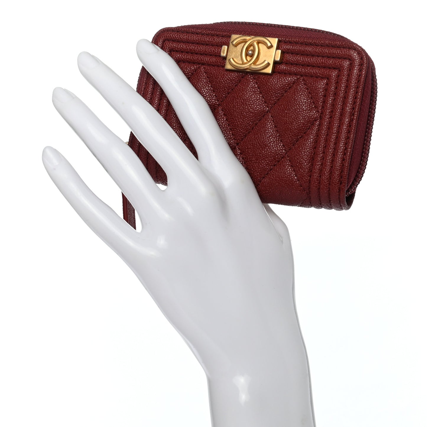 Caviar Quilted Boy Zip Around Coin Purse Wallet Burgundy