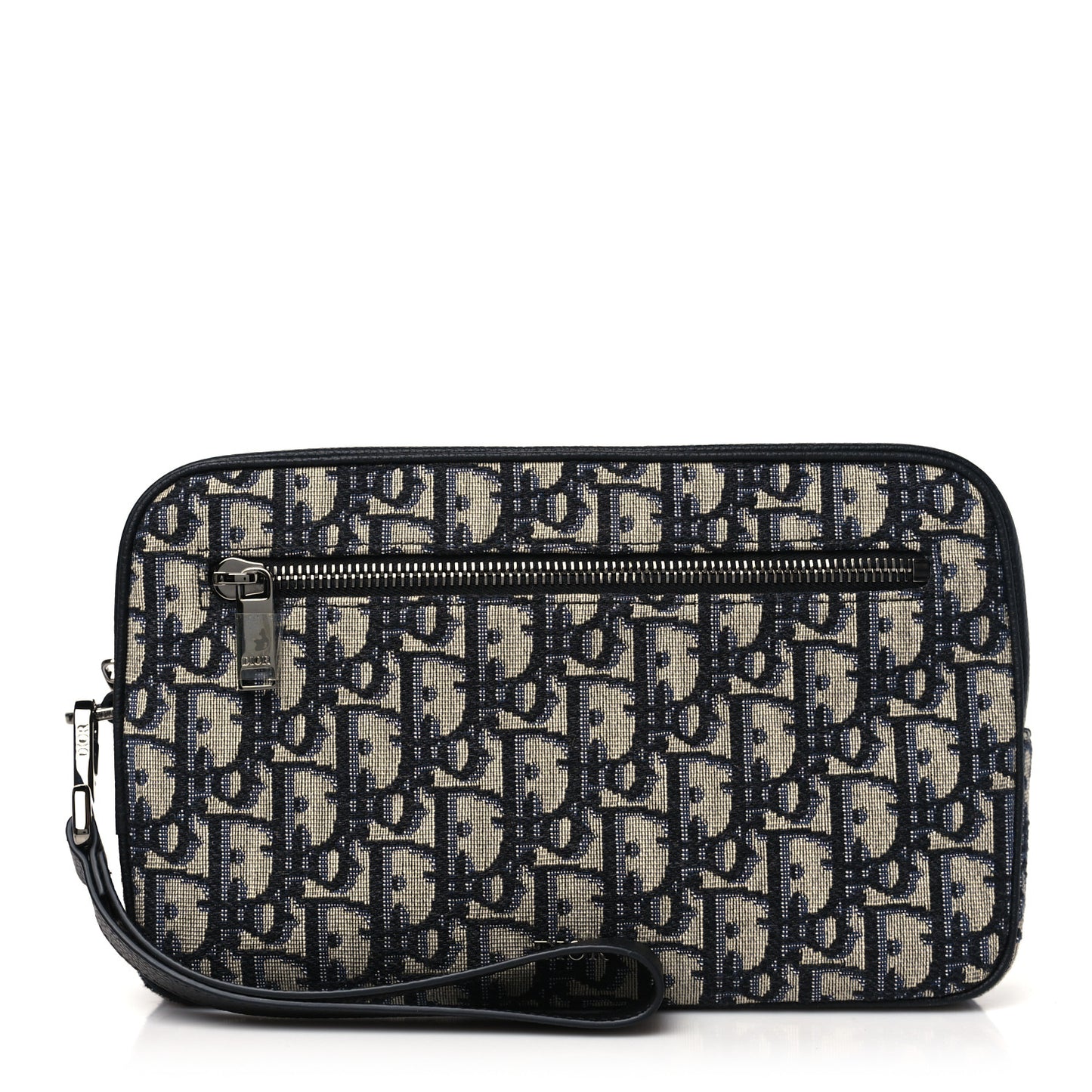 Oblique Jacquard Grained Calfskin Toiletry Pouch Blue Black