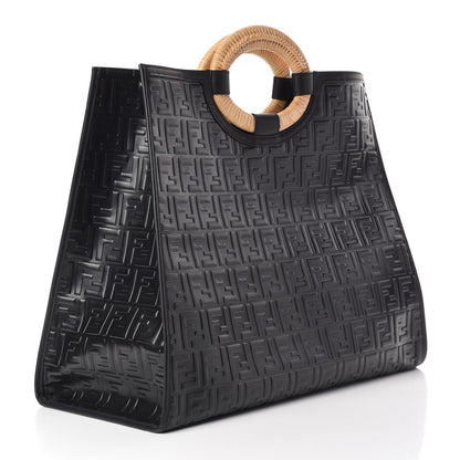 Fendi Vitello Century Wicker FF 1974 Embossed Large Runaway Shopper Tote Black 3 of 14