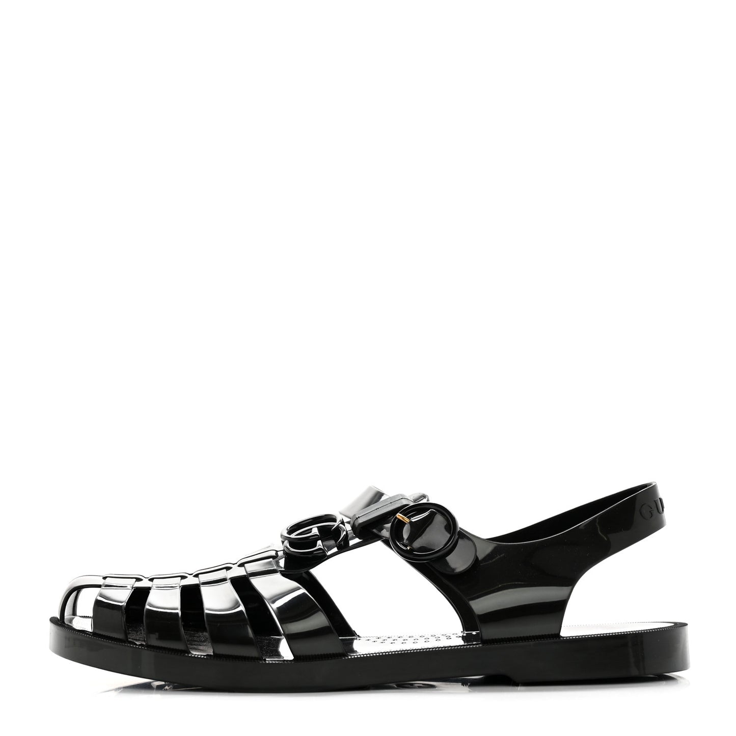 Shiny Rubber Mens Double G Buckle Strap Sandals 10 Black