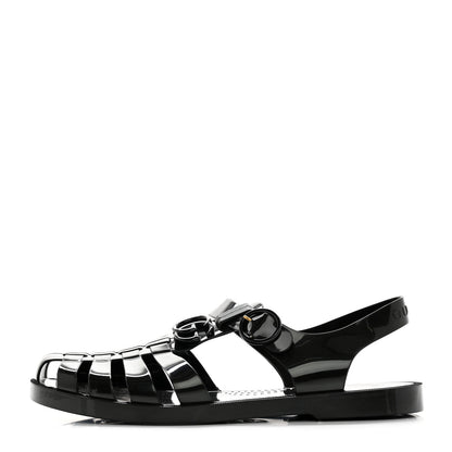 Gucci Shiny Rubber Mens Double G Buckle Strap Sandals 10 Black 1 of 9