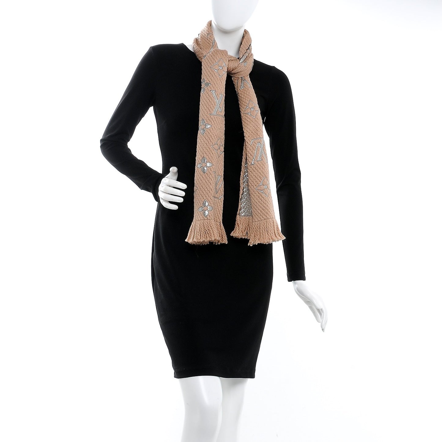 Wool Silk Logomania Shine Scarf Beige