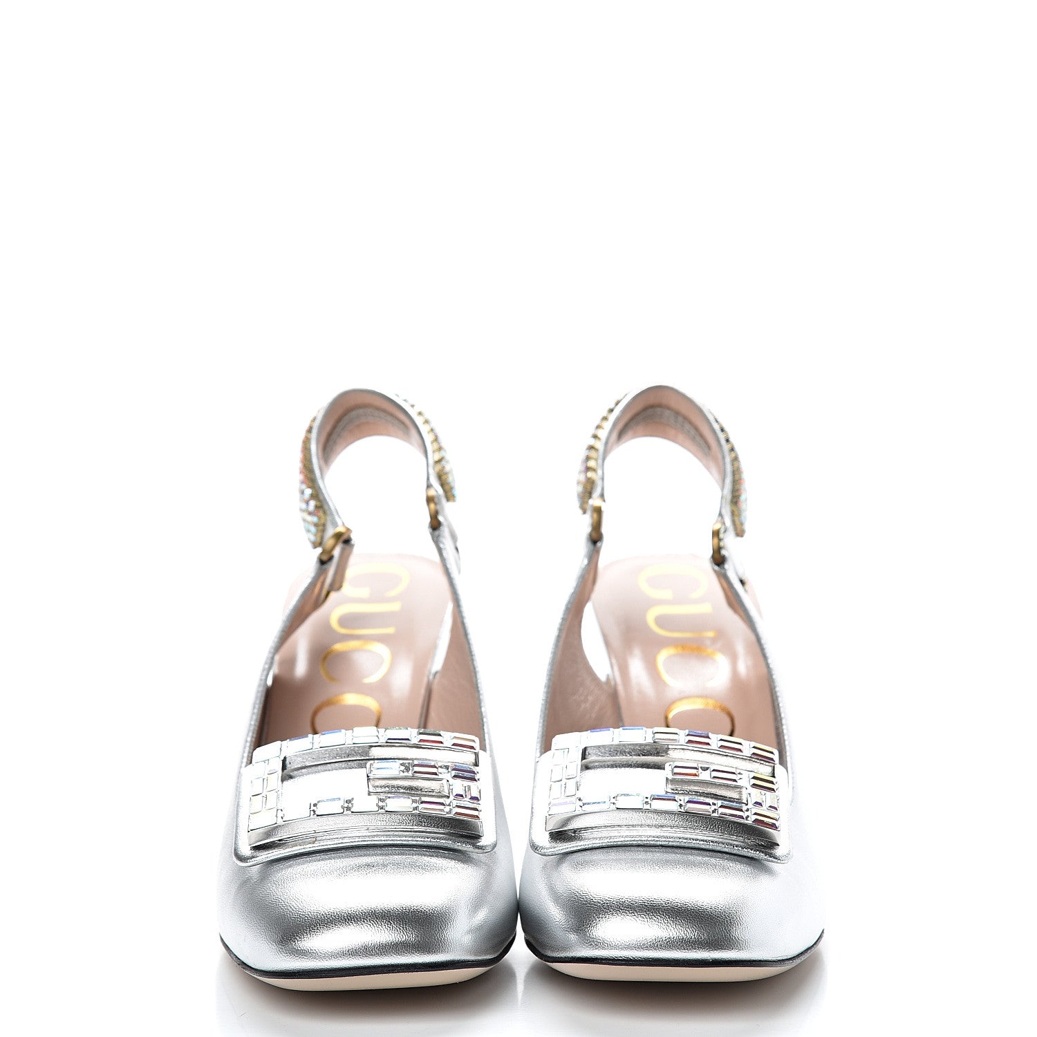 Gucci Metallic Nappa Crystal Square G Madelyn Slingbacks 38 Silver 2 of 10