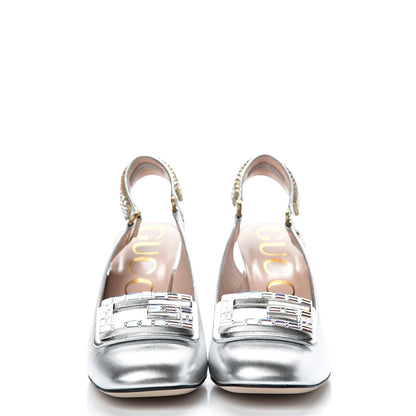 Gucci Metallic Nappa Crystal Square G Madelyn Slingbacks 38 Silver 2 of 10