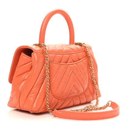 Chanel Aged Calfskin Chevron Quilted Mini Coco Handle Flap Orange 3 of 10
