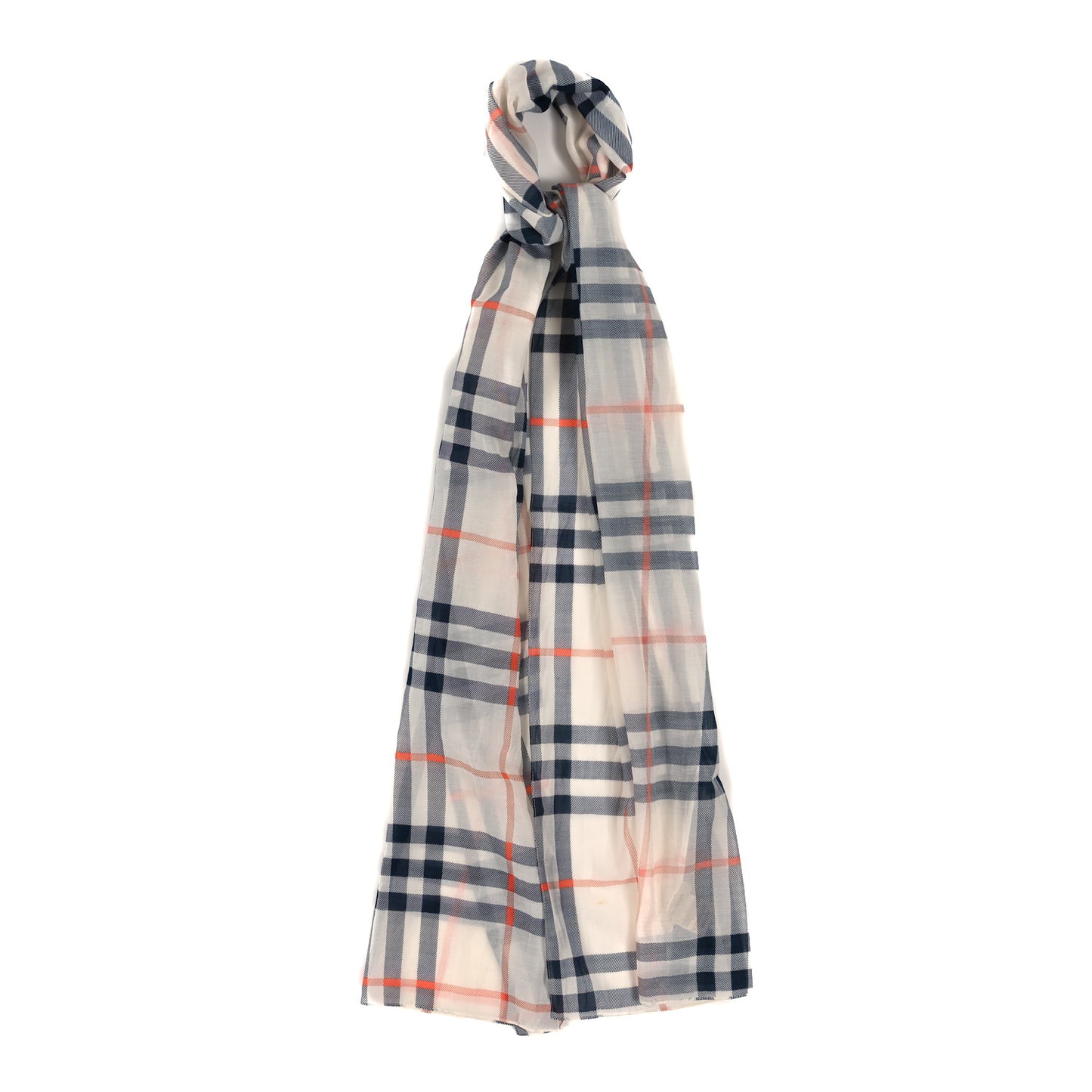 Wool Silk Gauze Giant Check Lightweight Scarf White Multicolor
