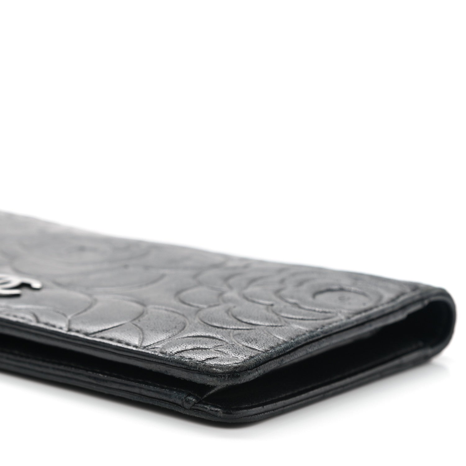 Chanel Lambskin Camellia Embossed Yen Wallet Black 6 of 13